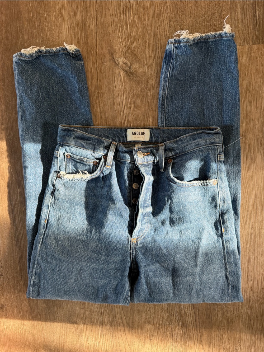Agolde Medium Blue Denim Jeans with Contrast Stitching